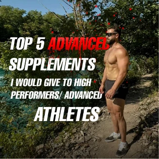 Fitness carousel cover about supplements, using bold white and red text.